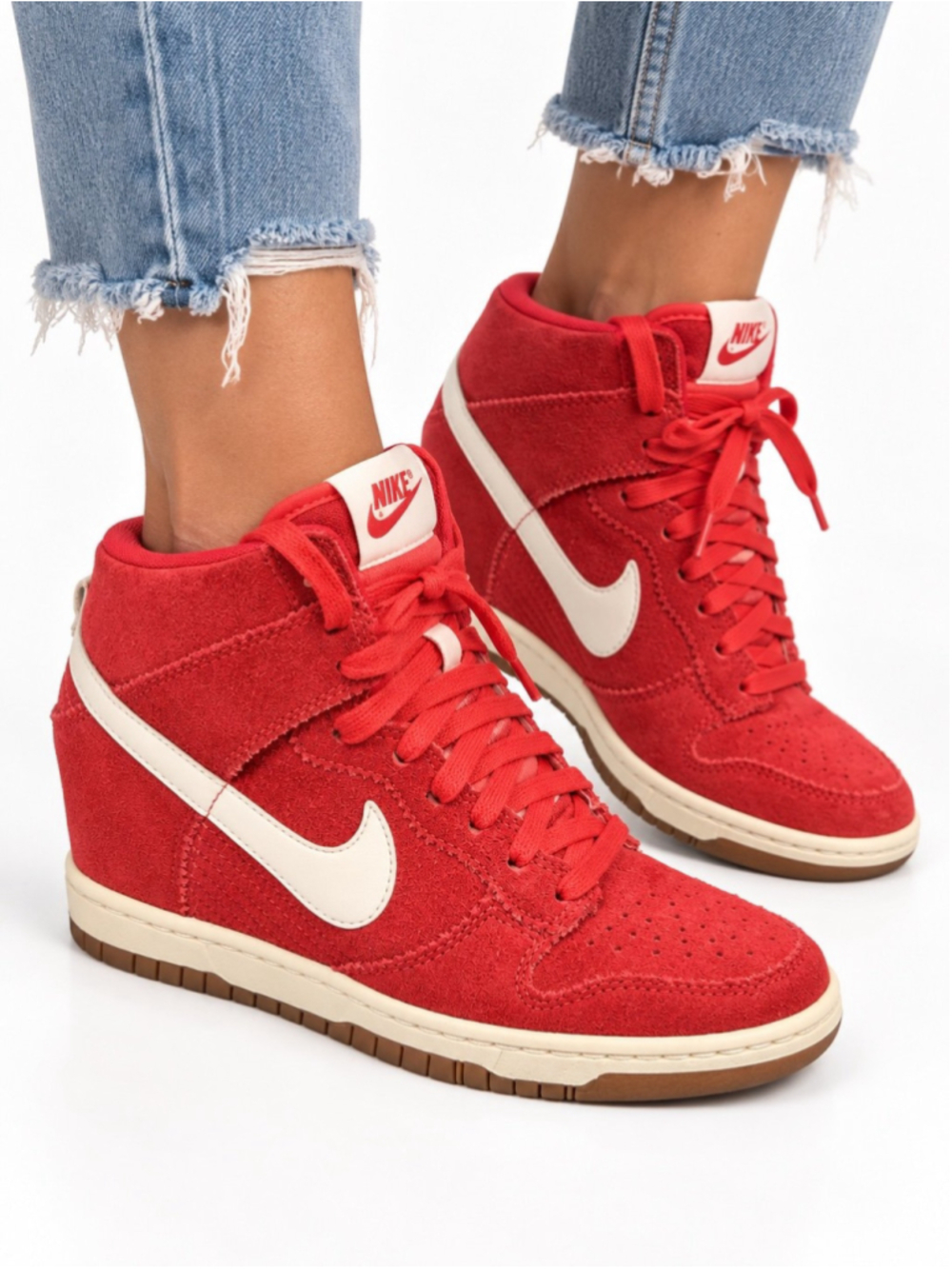 NIKE DUNK SKY HI WEDGE Red / White Shoes Womens 7.5 Sneakers